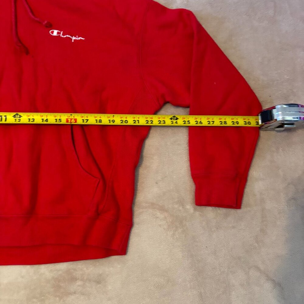 Champion Reverse Weave Hoodie Red XL – Embroidered Logo – Classic Pullover Sweat - Picture 7 of 9